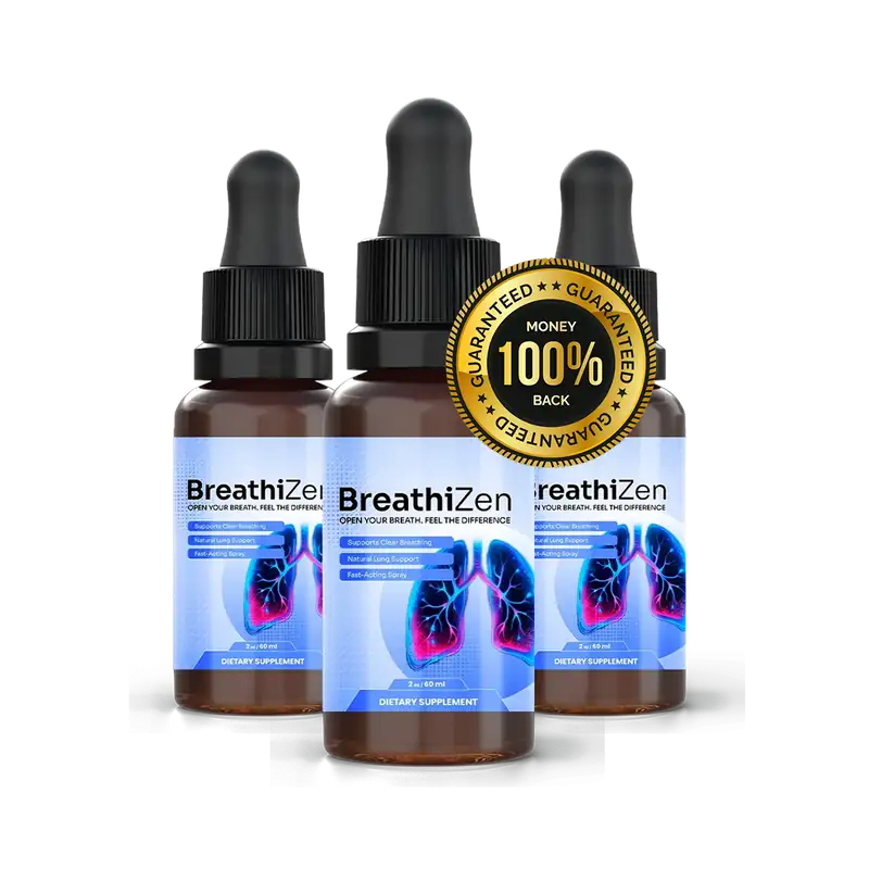 BreathiZen three-bottle package with 100% money-back guarantee seal