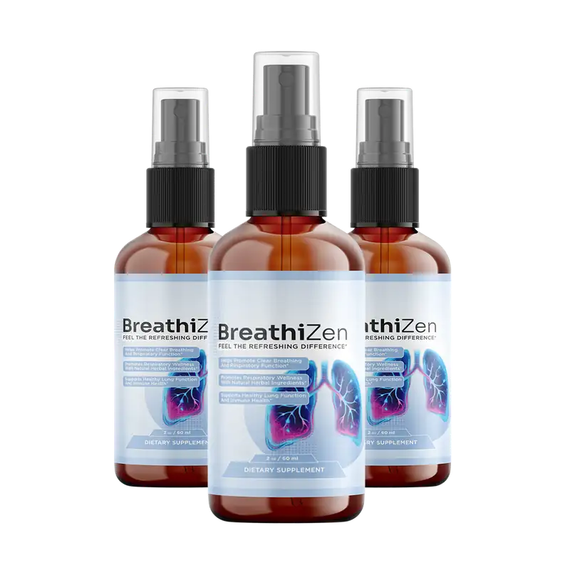 Three bottles of BreathiZen herbal lung support liquid spray